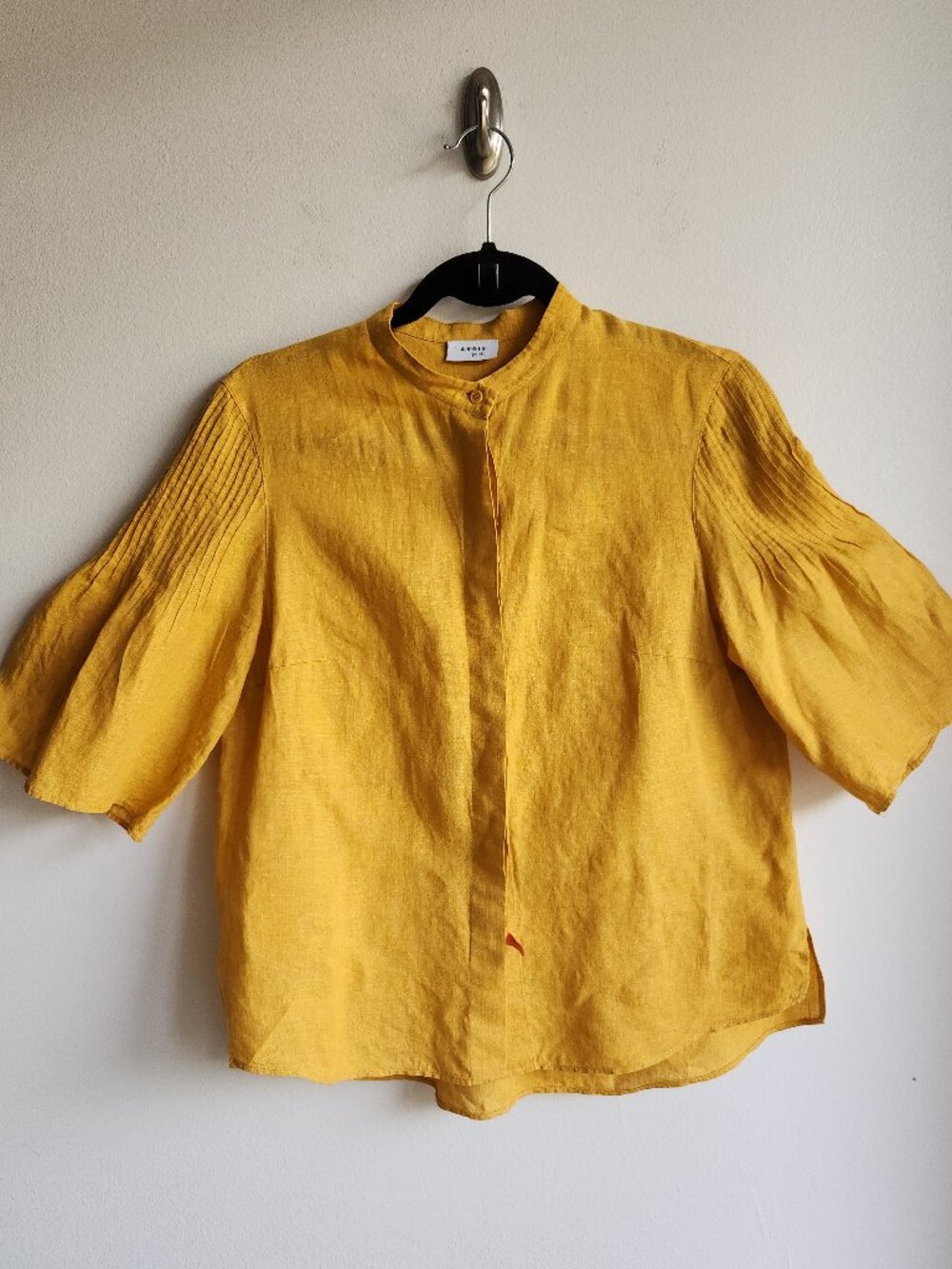 Akris Punto Yellow Linen Pintuck Sleeves Blouse - Sz 8